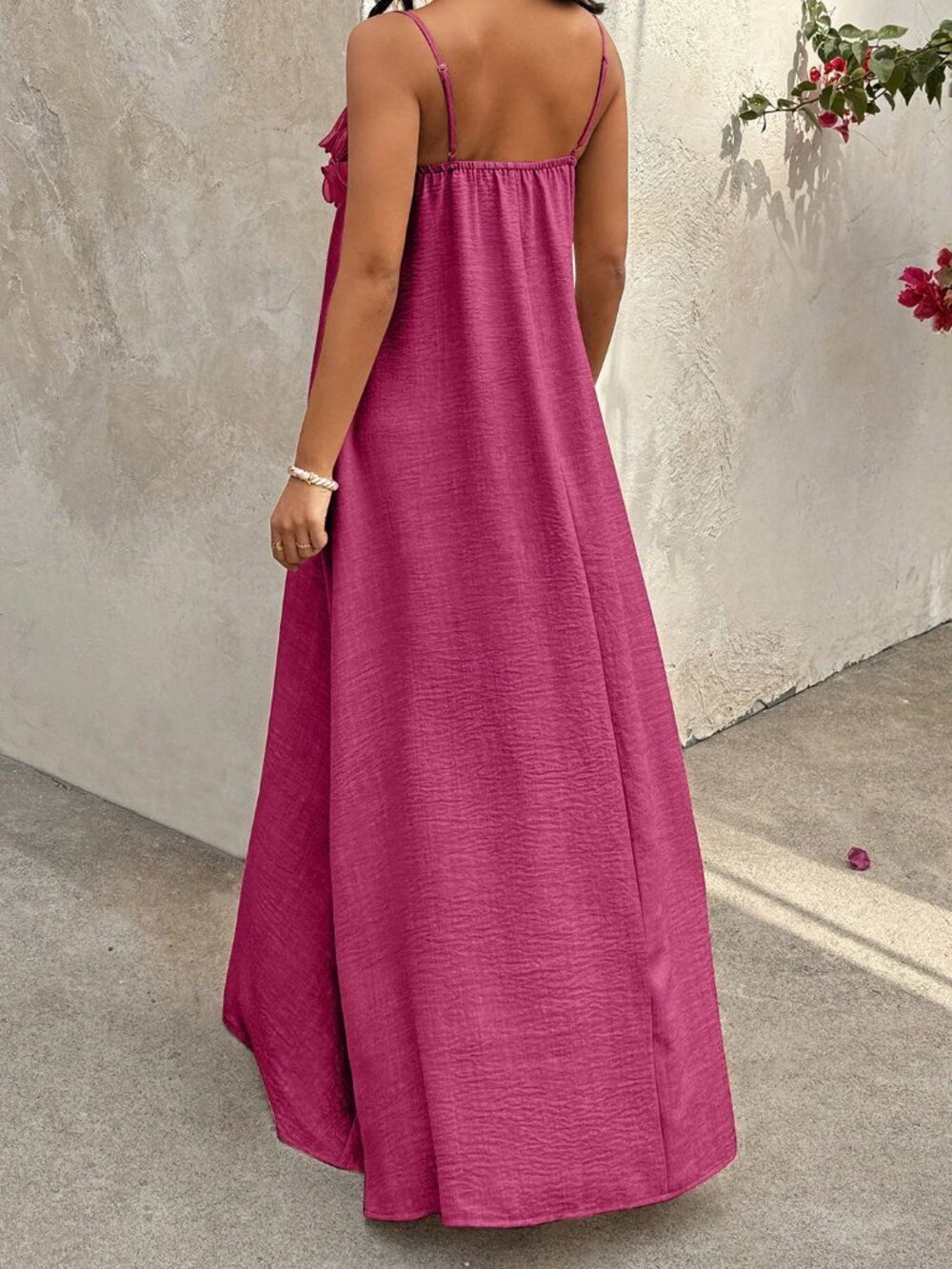 Rose Red Casual Women's 3d Flower A-Line Long Strap Dress - Picture 2 of 6